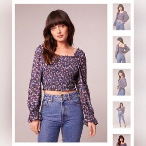 NWT  AGATHE PURPLE FLORAL SMOCKED TOP  Size M   Brand new never worn